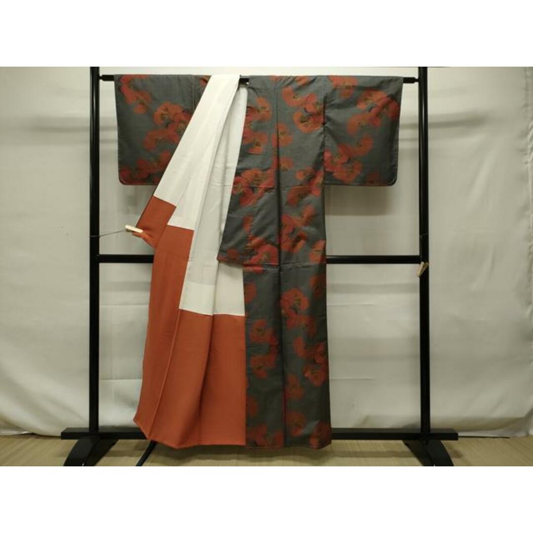 未使用】大島紬 泥染め 7マルキ 草花文 正絹 - 着物・浴衣 未使用】大島紬 泥染め 7マルキ 草花文 正絹 - 着物・浴衣