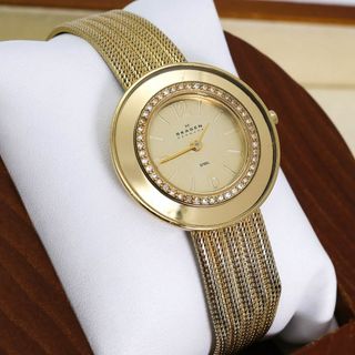 SKAGEN - 稼働 SKAGEN 腕時計 ラインストーン ゴールド フリー SKAGEN - 稼働 SKAGEN 腕時計 ラインストーン ゴールド フリー