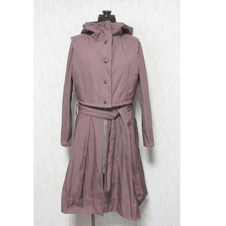 美品 io H.P. FRANCE イオ アッシュペーフランス フーデッドベスト ノーカラーコート ワンピース セットアップ アンサンブル 2 パープル レディース 古着 中古 USED(ノーカラージャケット)