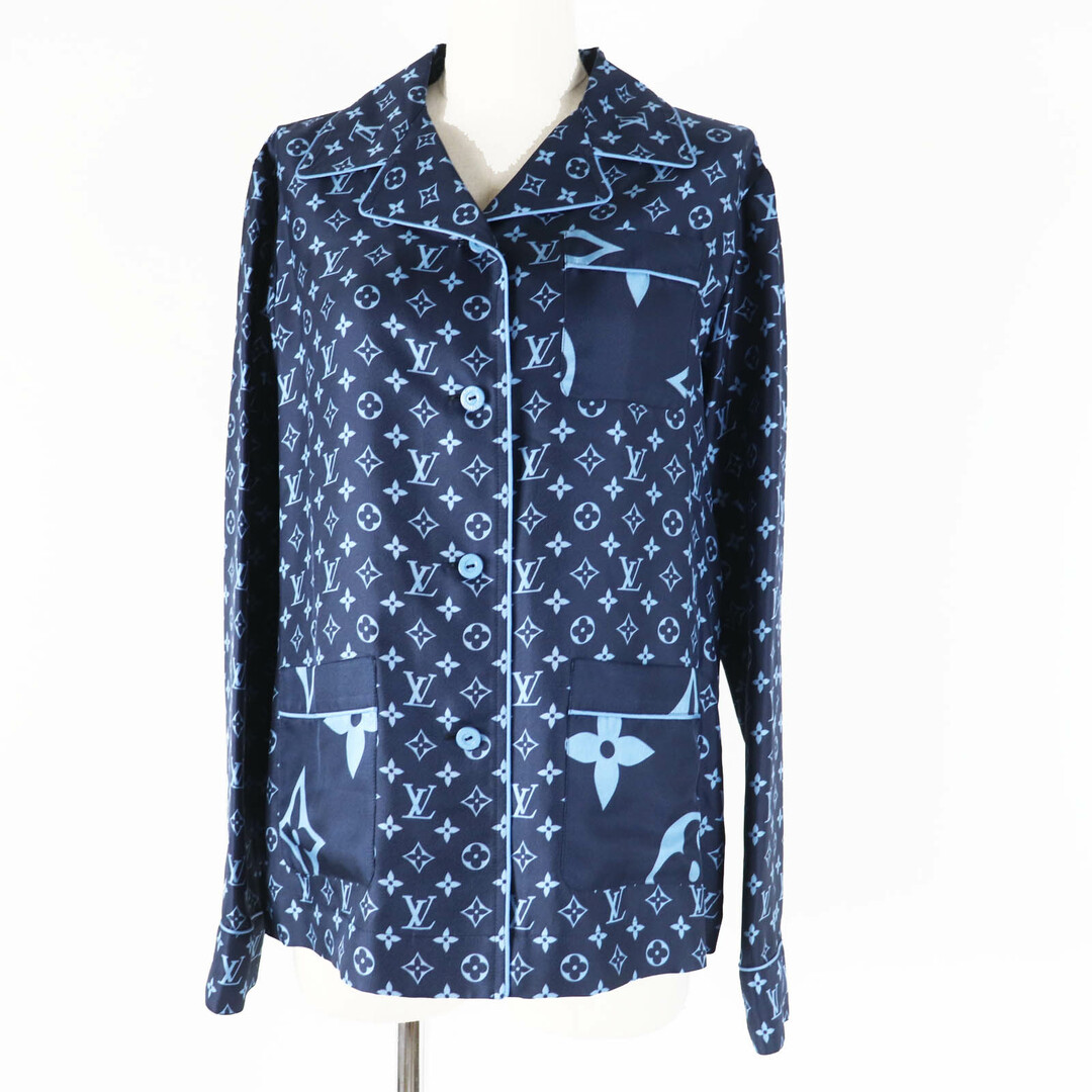 LOUIS VUITTON - 未使用品◎LOUIS VUITTON ルイヴィトン シルク100％ 裏シルク100％ モノグラム パジャマシャツ／長袖シャツ ネイビー ブルー 38 イタリア製 正規品 レディース