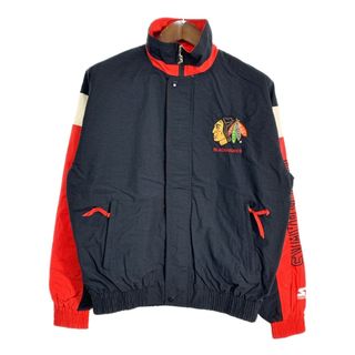 90年代 STARTER スターター NHL シカゴ・ブラックホークス ナイロンジャケット プロチーム ホッケー ブラック (メンズ M) 中古 古着 T2667(その他)