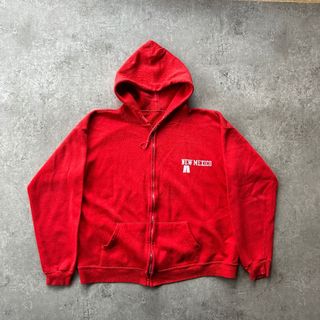 ヴィンテージ(VINTAGE)の70s ジップアップパーカー USA製 レッド XL相当 フロッキープリント(パーカー)