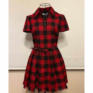 Christian Dior - Dior 赤 チェック フリンジ ワンピース ドレス Christian Dior - Dior 赤 チェック フリンジ ワンピース ドレス