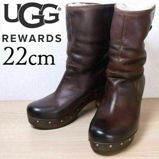 UGG - UGG アグ 22 リネア LYNNEA レザー ムートンブーツ ヒール 茶