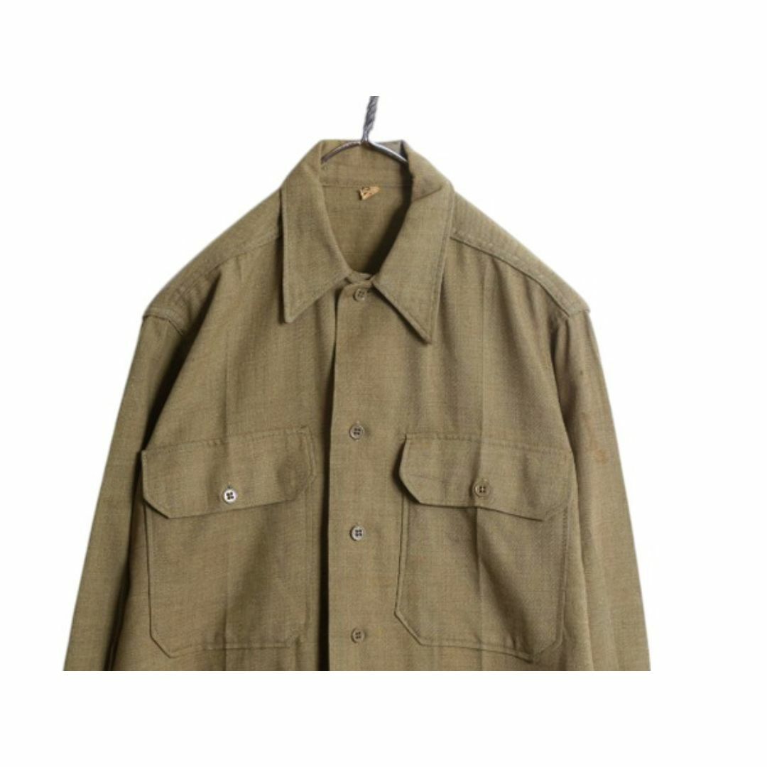 40s 米軍実物 US ARMY 長袖 ウール マスタード シャツ メンズ M 40s 米軍実物 US ARMY 長袖 ウール マスタード シャツ メンズ M