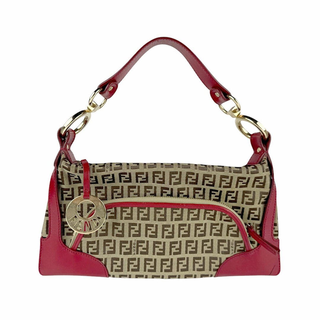 FENDI - フェンディ FENDI ハンドバッグ ズッキーノ キャンバス/レザー ブラウン/レッド ゴールド レディース 2321-8BR464 送料無料【中古】 z3568