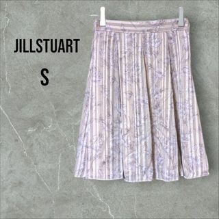 ジルスチュアート(JILLSTUART)の美品✨《ジルスチュアート》ひざ丈フレアスカート　花柄 ラメ S ベージュ系(ひざ丈スカート)
