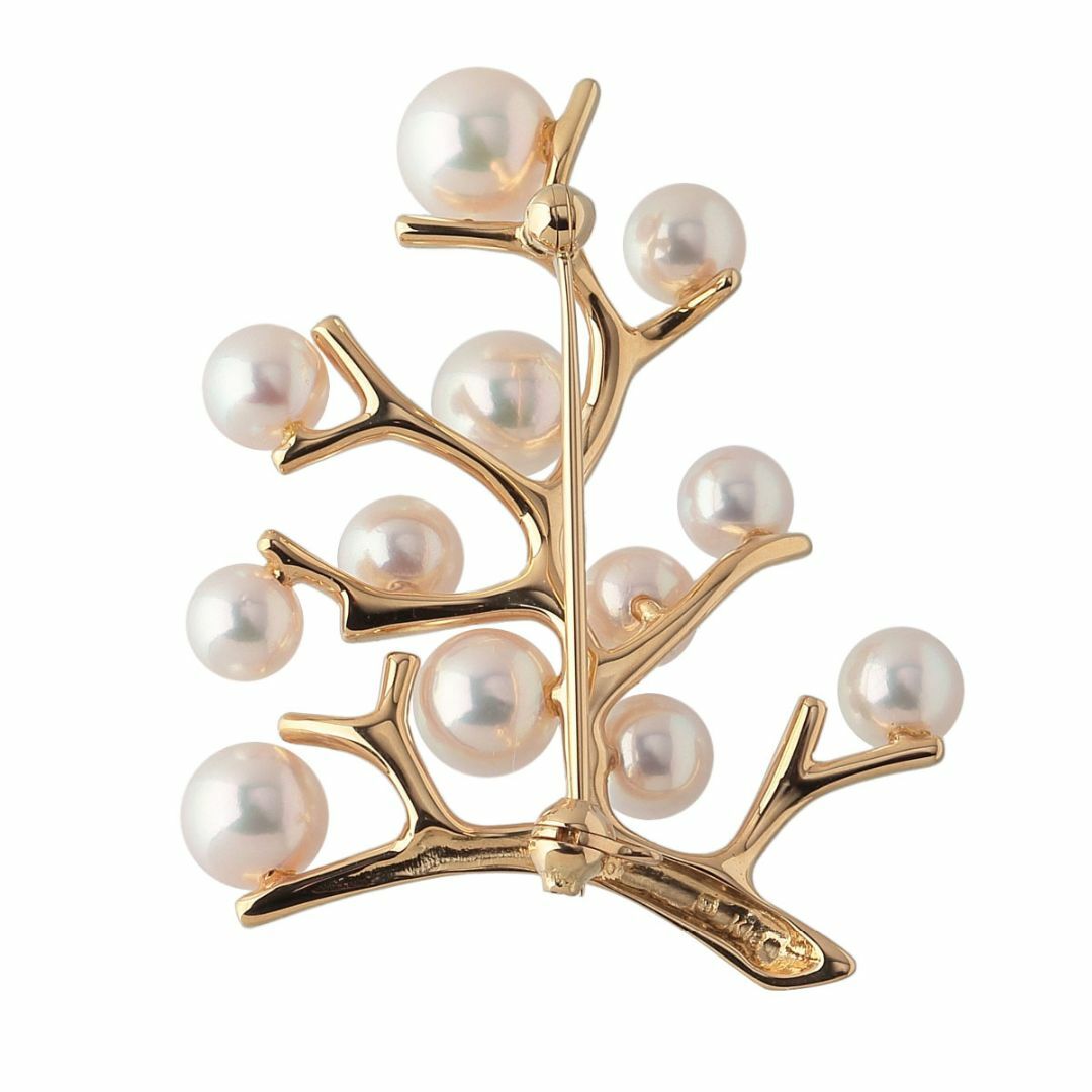 ミキモト パール ブローチ ラージサイズ 幸福の木 K18YG パール4.9mm～6.8mm PB-767AK型 新品仕上げ済  MIKIMOTO【20837】