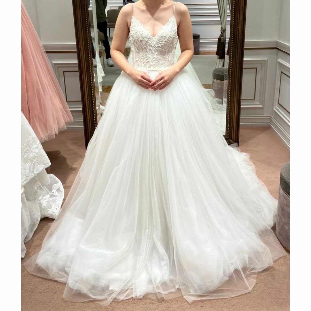 ウエディングドレス キャミソール Aライン 繊細レース 背中見せ 結婚式