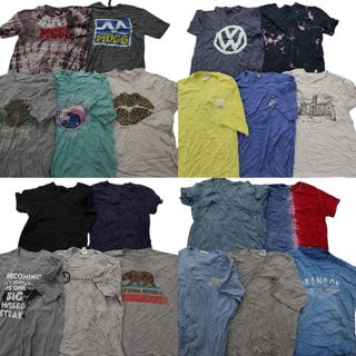 古着卸 まとめ売り カラーmix プリント 半袖Tシャツ 20枚セット (メンズ M ) タイダイ柄 英文字プリント 中古 古着 MY4916(その他)