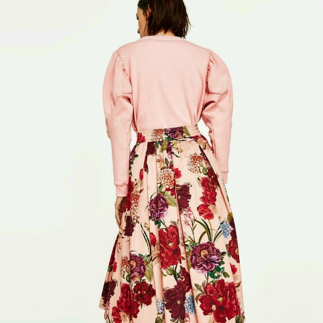 ZARA(ザラ)の完売　xs　ZARA フローラルプリント 花柄スカート　コルセット　刺繍 レディースのスカート(ひざ丈スカート)の商品写真