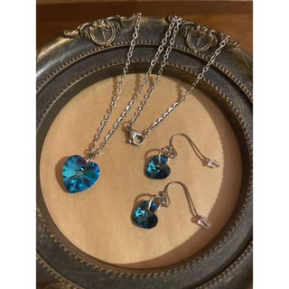 クリスタルハート ピアス ネックレス set(ネックレス)