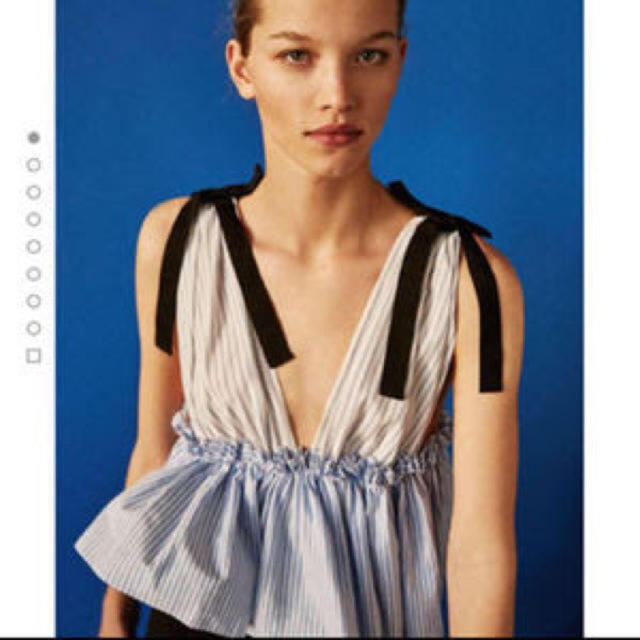 ZARA(ザラ)のLサイズ ZARA ストライプ フリルリボン 完売 レディースのトップス(シャツ/ブラウス(半袖/袖なし))の商品写真