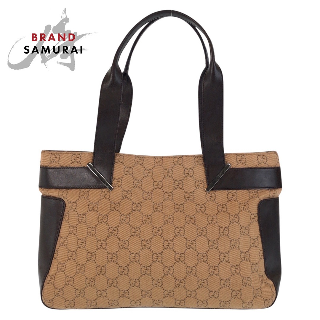 GUCCI - 美品 GUCCI グッチ ベージュ ブラウン GGキャンバス /レザー 73983 トートバッグ ショルダーバッグ レディース 500443 【中古】
