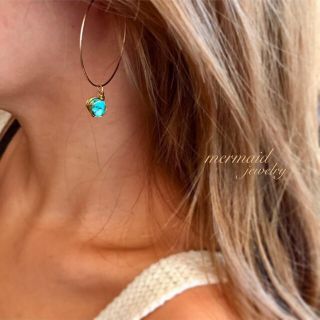 天然石 ターコイズフープピアス mermaid jewelry(ピアス)