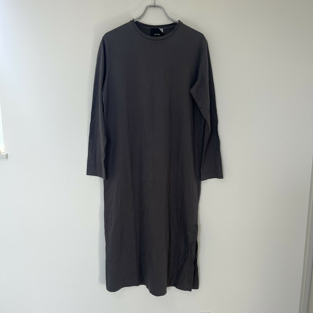 【ATON】エイトン ワンピース トップス Tシャツ ロング グレー系 サイズ2 長袖 無地 シンプル