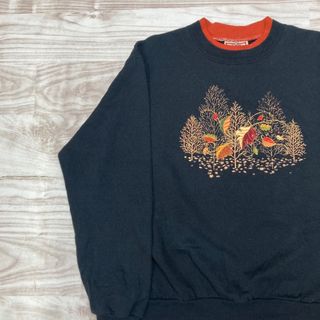 【top stitch】レイヤードネック　刺繍　トレーナー　Lサイズ(トレーナー/スウェット)
