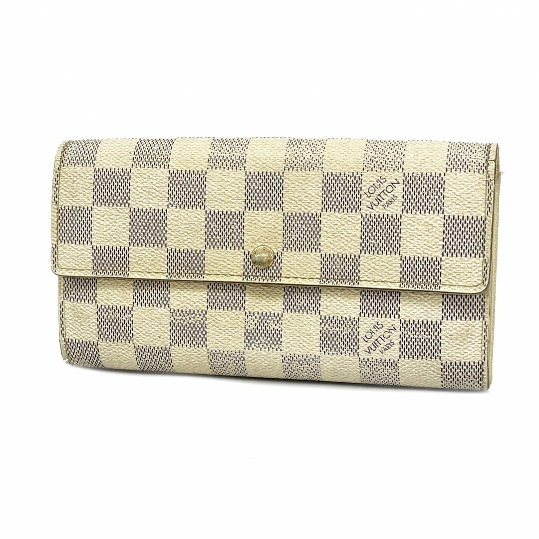 LOUIS VUITTON - 【5bc1651】ルイヴィトン 長財布 ダミエ・アズール ポルトフォイユサラ N61735 ホワイト【中古】レディース