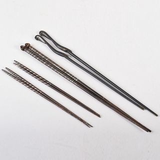 茶道具　古銅　鶴頭火箸　古鉄　銀象嵌宝珠頭火箸など　三種四組　M　R8488(金属工芸)