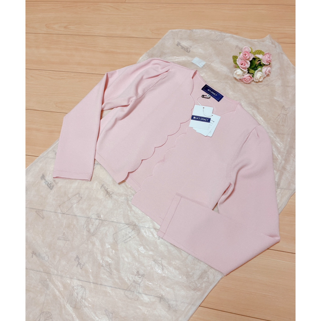 M'S GRACY(エムズグレイシー)の新品💕エムズグレイシー💕カタログ💕インスタ掲載💕お花　リボンボレロ　ピンク　38 レディースのトップス(カーディガン)の商品写真