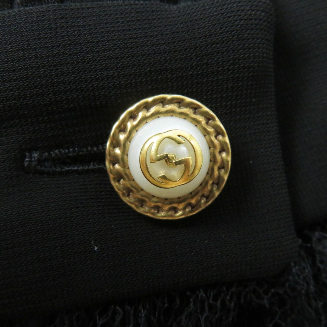 【美品✨】グッチ　ワンピース　パールボタン　ソーホー　フリル　リボン　近年　濃紺 美品✨】グッチ ワンピース パールボタン ソーホー フリル