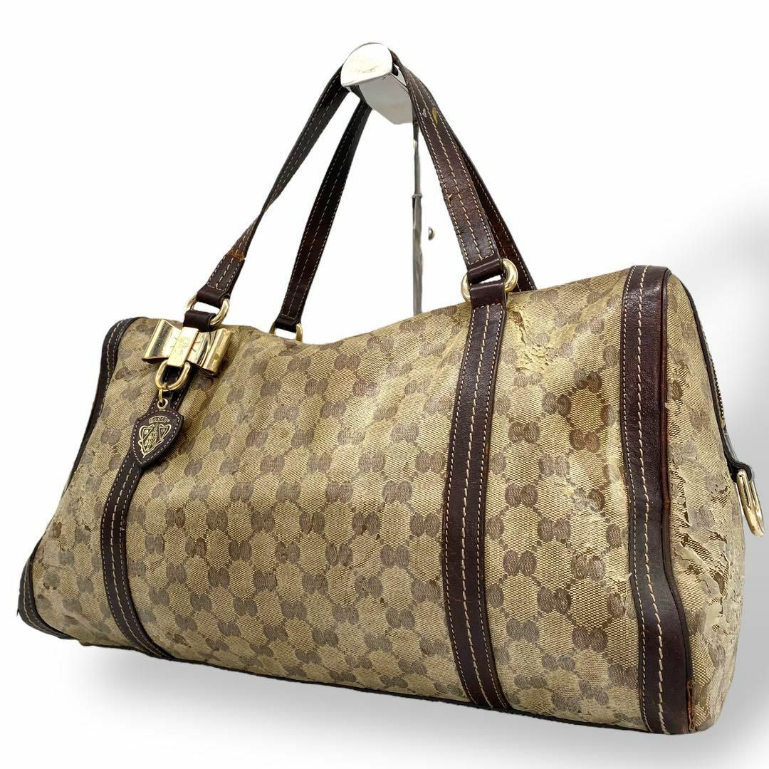 GUCCI - オールドグッチ　GUCCI トートバッグ　GGクリスタル　コーティング　リボン