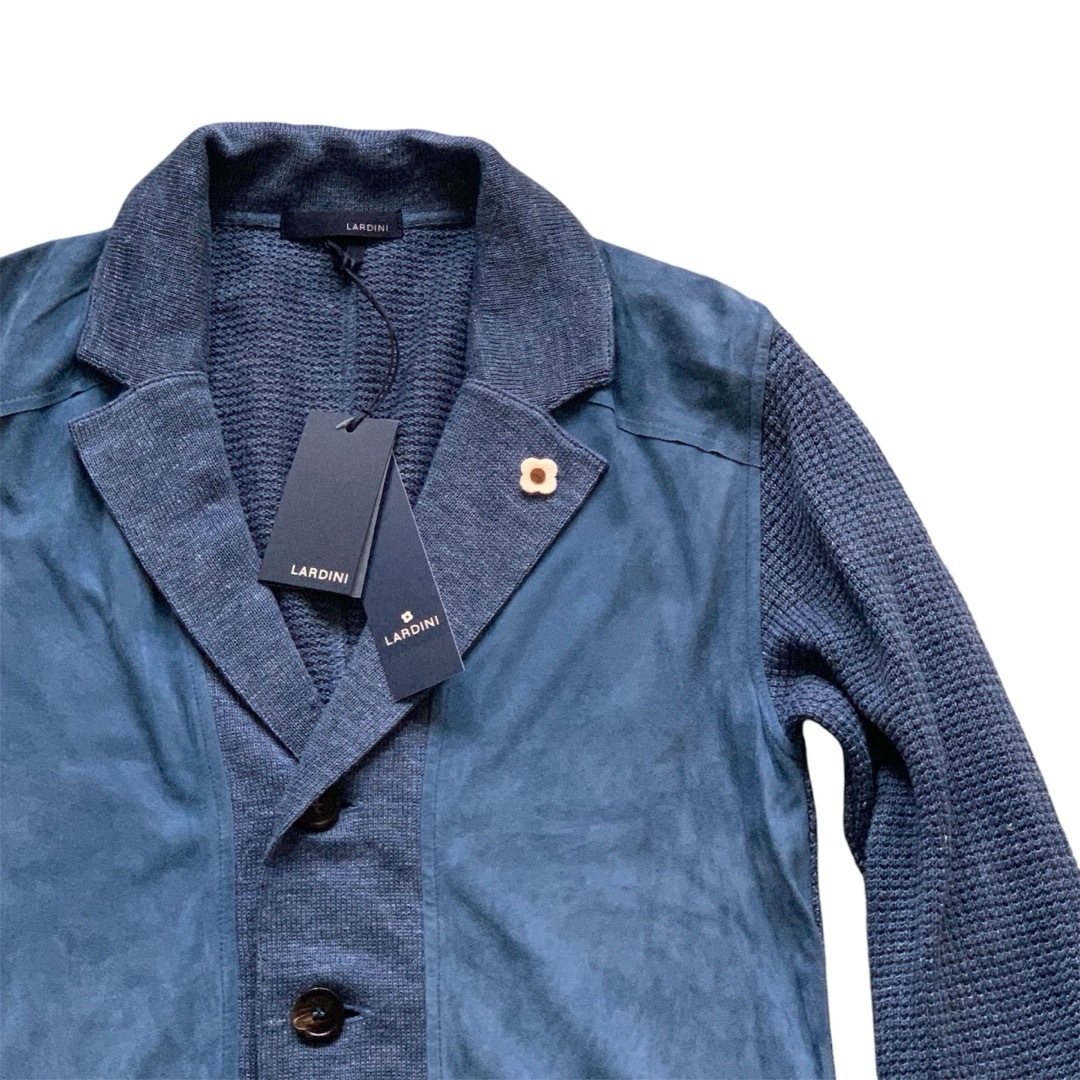 【ファッション通販】 定10万新品同様 レザー切替リネンニットジャケットXS LARDINI ジャケット・アウター