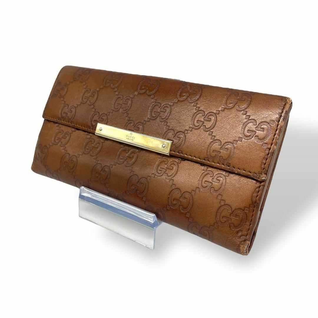 GUCCI グッチ 長財布 グッチシマ レザー ブラウン 茶色 GUCCI グッチ 長財布 グッチシマ レザー ブラウン 茶色