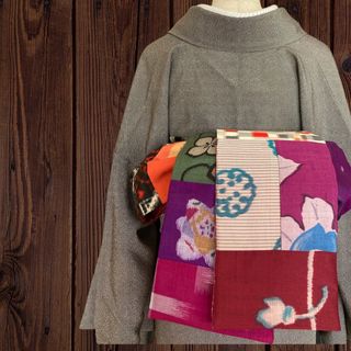 var.69 アンティーク着物リメイク　大人の兵児帯　半幅帯　長尺　ハンドメイド(帯)
