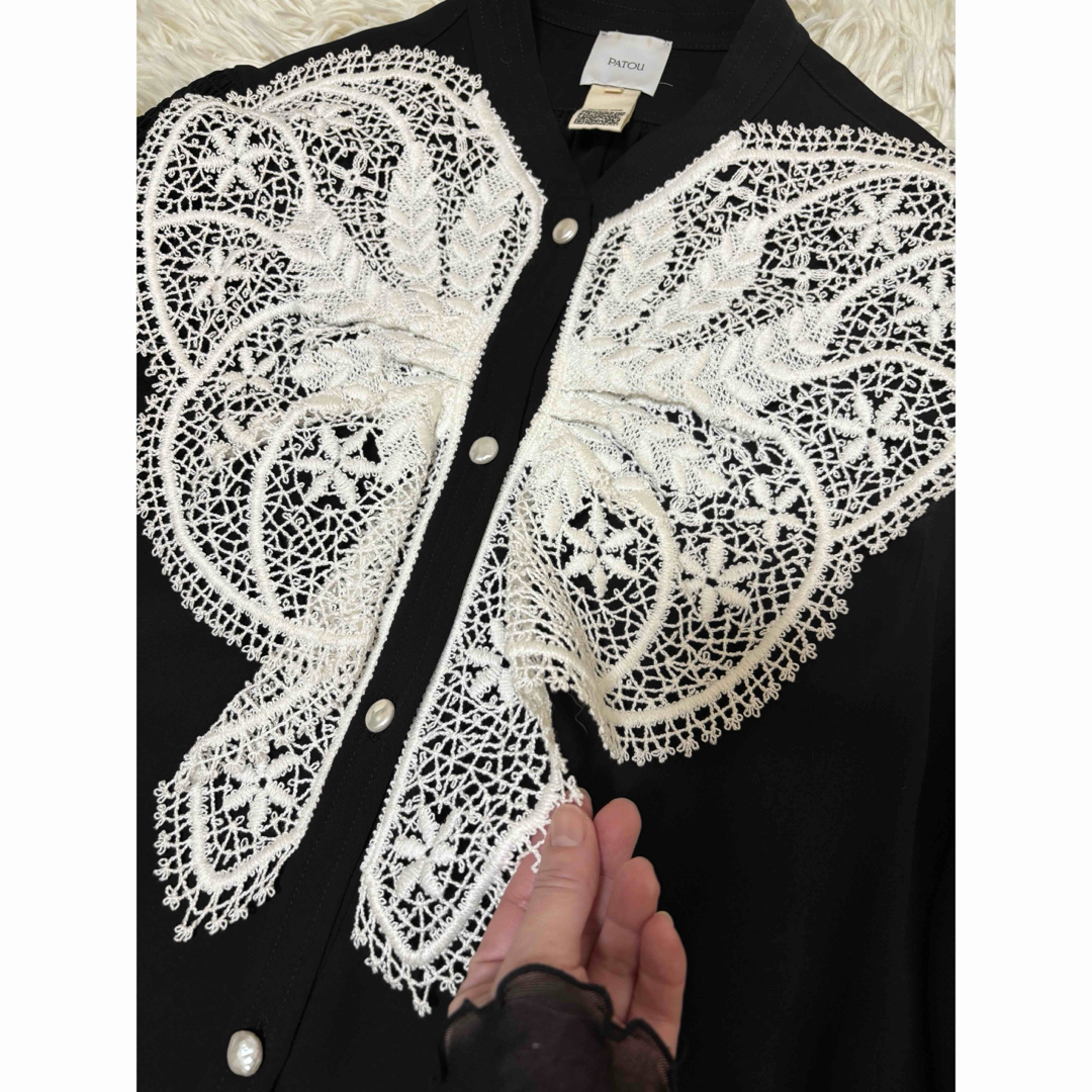 PATOU - 美品 PATOU 黒 バタフライレース長袖ワンピースの通販 PATOU - 美品 PATOU 黒 バタフライレース長袖ワンピースの通販