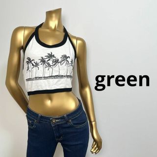 グリーン(green)の【1646】green ショート丈 ヤシの木 トップス M(その他)