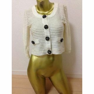 【1963】ROJITA ニット ブルゾン M ホワイト ビジューボタン