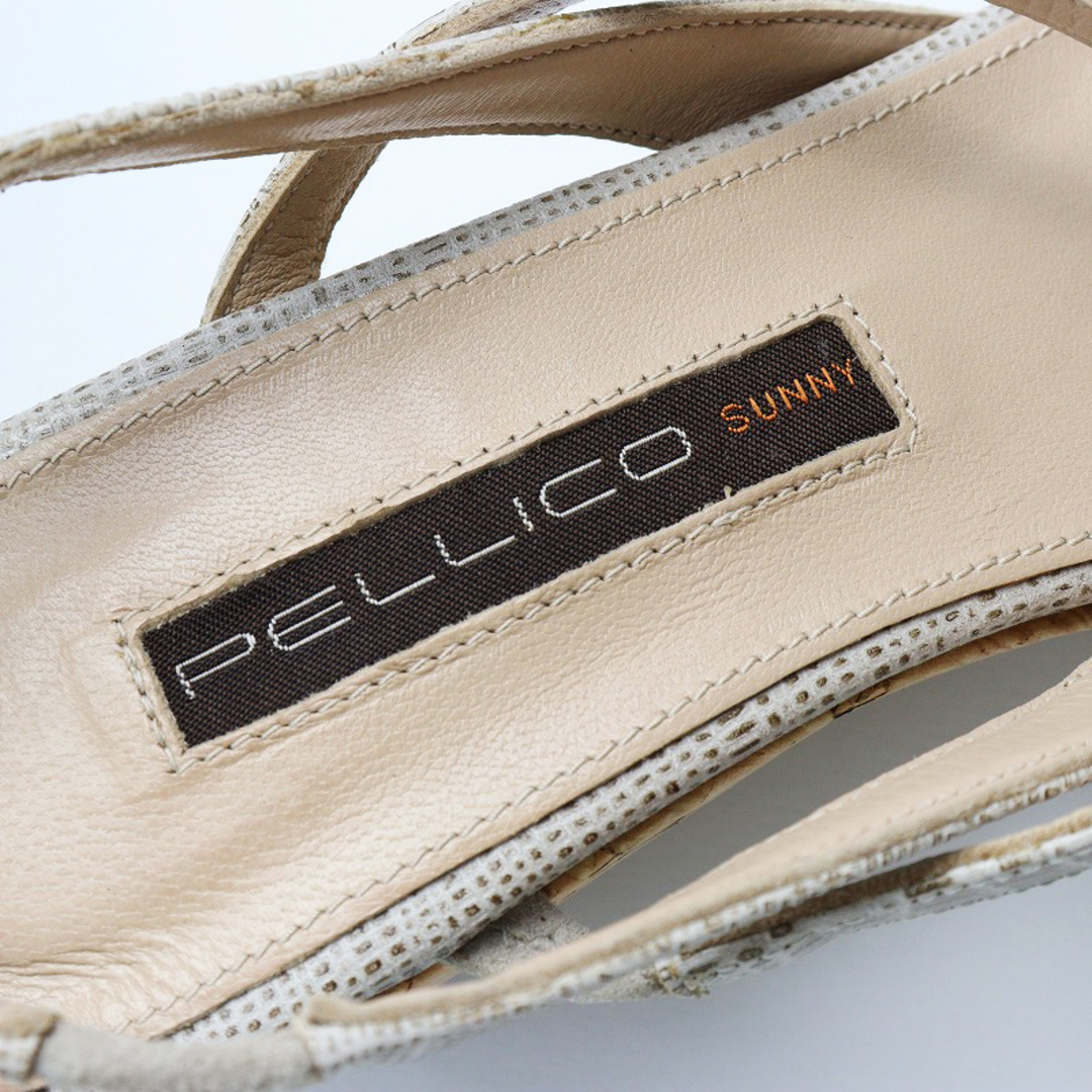 美品 ペリーコ サニー PELLICO SUNNY パイソン型押し ウェッジソール アンクルストラップ サンダル 35/ベージュ  シューズ【2400014273090】