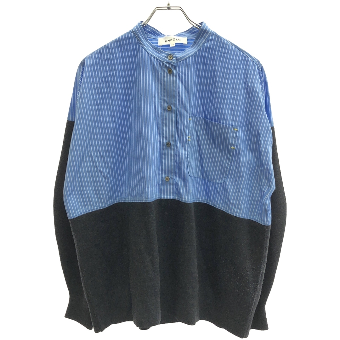 ENFOLD - ENFOLD エンフォルド 23AW SHIRT×KNIT PULLOVER ドッキングプルオーバーニットシャツ 300GA270-1740 グレー ブルー 38