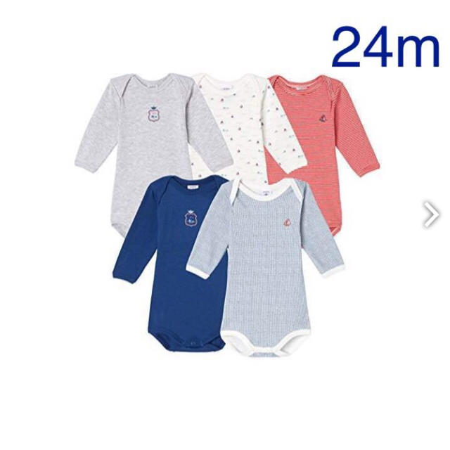 PETIT BATEAU(プチバトー)の<春特sale>24ｍ新品 プチバトーミラレ&カラー長袖ボディ5枚組 キッズ/ベビー/マタニティのキッズ服男の子用(90cm~)(下着)の商品写真