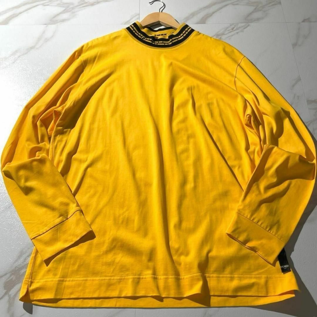 未使用級✨ FENDI 長袖Tシャツ 現行 イエロー FF柄 モックネック L 未使用級✨ FENDI 長袖Tシャツ 現行 イエロー FF柄 モックネック L
