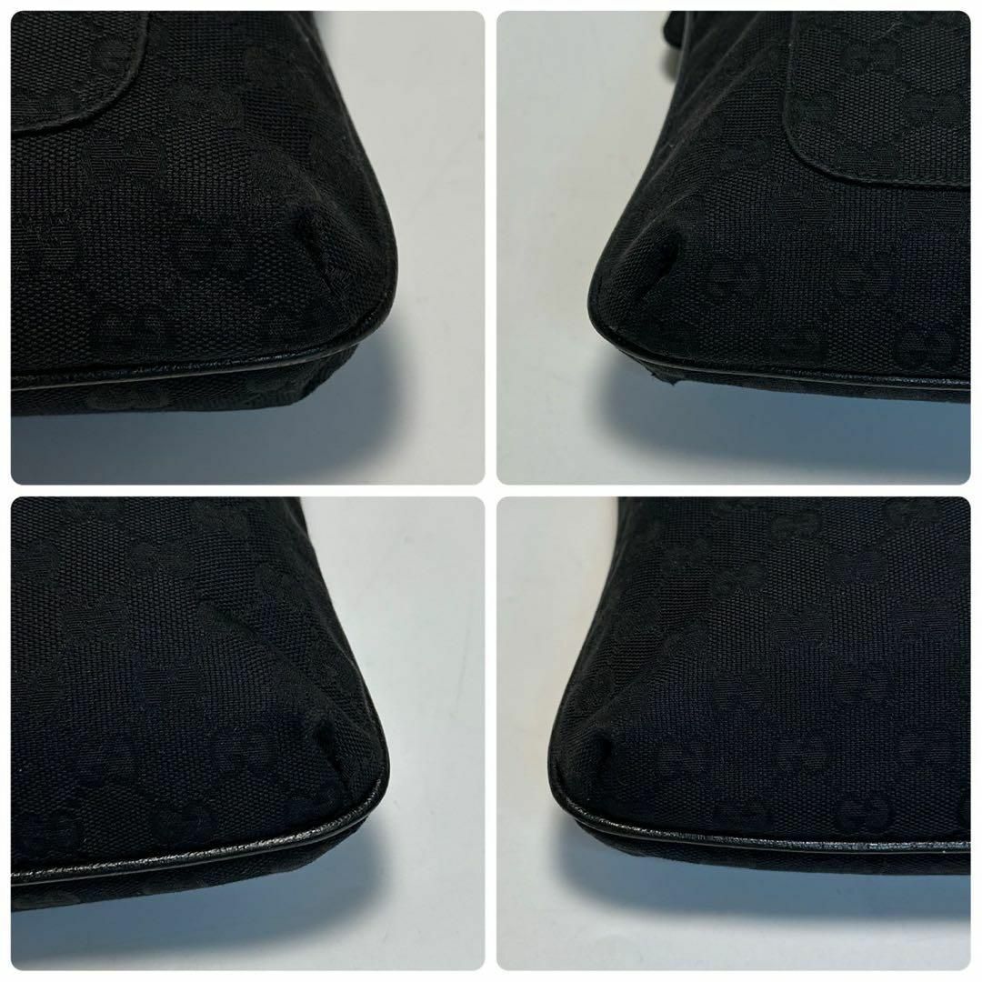 j18【極美品】保存袋付き グッチ GGキャンバス レザー ブラック j18【極美品】保存袋付き グッチ GGキャンバス レザー ブラック