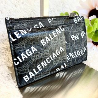 バレンシアガ(BALENCIAGA)の未使用級 バレンシアガ フラグメントケース コインケース レザー 総柄 黒(財布)