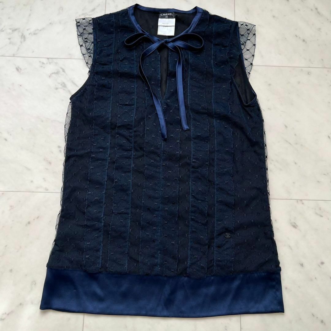 百貨店福袋 ドットチュール CHANEL ココマーク 40 ボウタイノースリーブブラウス シャツ+ブラウス(半袖+袖なし)