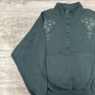 【CHINAWEAR】ハーフジップ　刺繍　トレーナー　Lサイズ(トレーナー/スウェット)