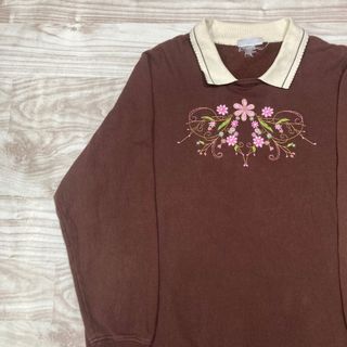 【BLAIR】襟付き　刺繍　トレーナー　FREEサイズ(トレーナー/スウェット)