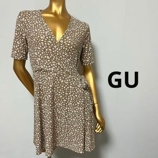 【2217】GU 花柄 ワンピース S ブラウン