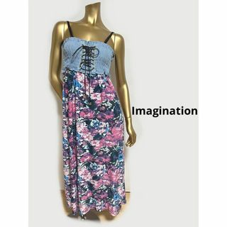 【2829】Imagination 花柄 デニム マキシ ロングワンピース(ロングワンピース/マキシワンピース)
