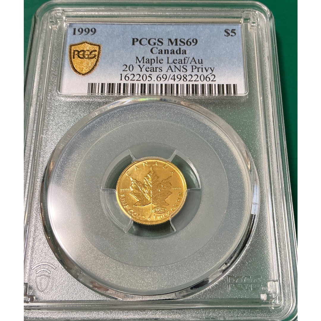 最高鑑定 MS69！1999年 カナダ メイプルリーフ金貨 1/10オンス