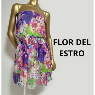 【3772】FLOR DEL ESTRO 花柄 ベアトップ フレア ワンピース