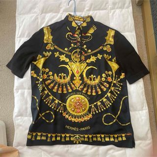 HERMES - エルメス 総柄 コットンカシミアxシルク 半袖シャツ HERMES - エルメス 総柄 コットンカシミアxシルク 半袖シャツ