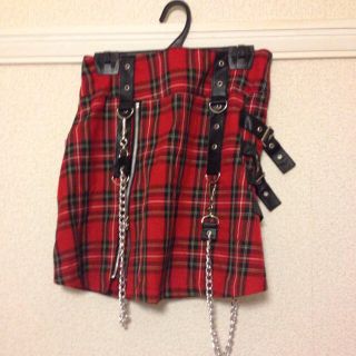 赤チェック☆パンクスカート(ひざ丈スカート)