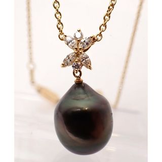 美品 黒蝶パールダイヤネックレス D0.31ct K18YG/K14YG 8.5g イエローゴールド 18金 黒蝶真珠 ダイヤモンド レディース 大珠(ネックレス)