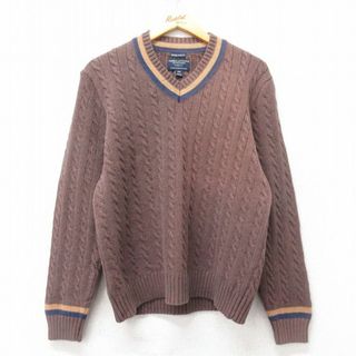アメリカンイーグル(American Eagle)のM★古着 アメリカンイーグル American Eagle 長袖 ケーブル セーター メンズ コットン Vネック 茶 ブラウン 25feb15 中古 ニット トップス(ニット/セーター)