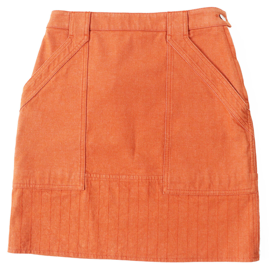 HERMES - 未使用品◎HERMES エルメス 22SS 2E0350DQ クルードセル シルバー金具 レザーロゴパッチ セリエボタン付き 台形スカート オレンジ 34 イタリア製 正規品 レディース